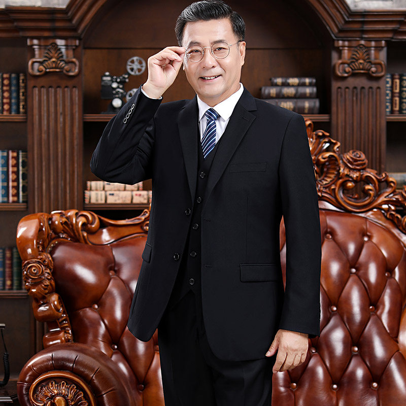 结婚礼服西服套装正装中年男士西装外套父亲中老年人爸爸装三件套