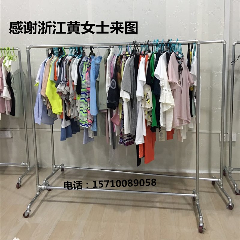 服装展示架水管龙门架铁艺落地架带滑轮铁衣架室内晾衣架简易货架