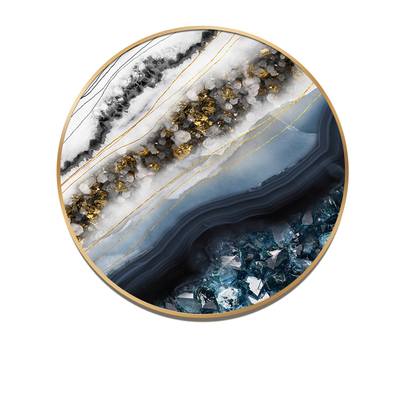 镶钻晶瓷装饰画餐厅水晶挂画玄关圆形客厅3d立体新中式新中式抽象图片