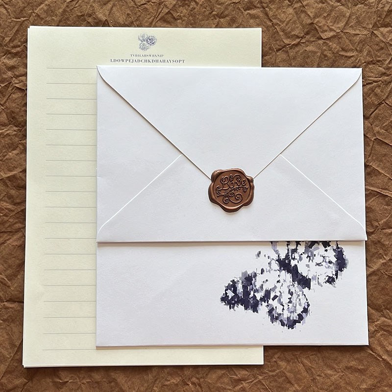 可爱蝴蝶信封信纸套装浪漫白色加厚国风高级感简约唯美火漆封口贴