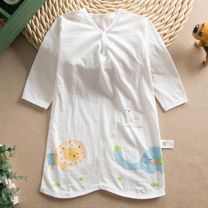 夏季婴儿睡衣女宝宝两用睡袍春秋男儿童长袖长袍纯棉薄款连体睡裙