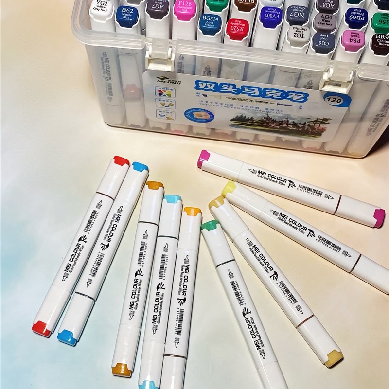 美卡勒马克笔双头12色到480色油性软头初学者美术生套装绘画手绘