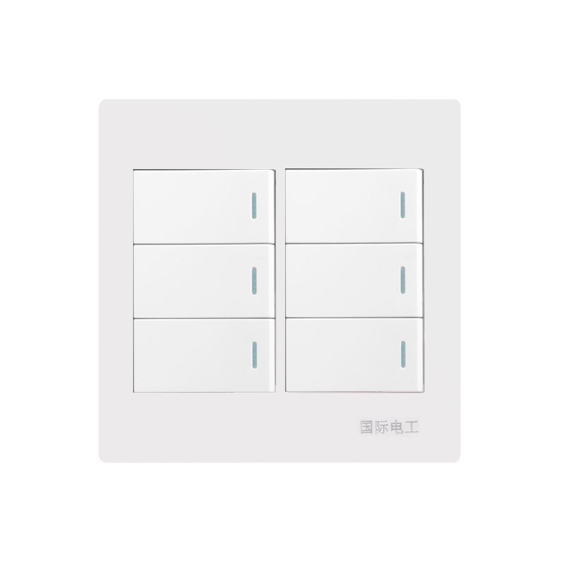 国际电工120型开关插座面板暗装开关六位6开六联白色大盒六开双控
