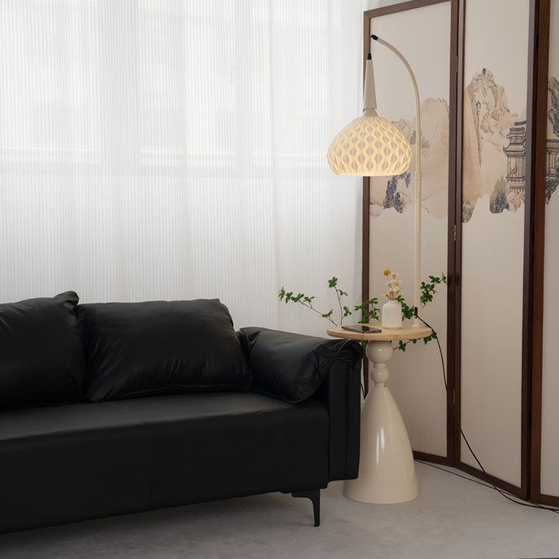 奶油风落地灯客厅沙发边旁角置物架一体高级感卧室床头柜装饰台灯