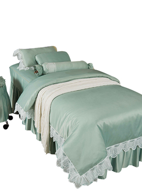 若比邻美容床罩美容床套新款美体按摩床罩美容院四件套绿色简约