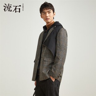 流石男装秋装时尚高端格子西装外套男士秋冬季新款设计感羊毛西服