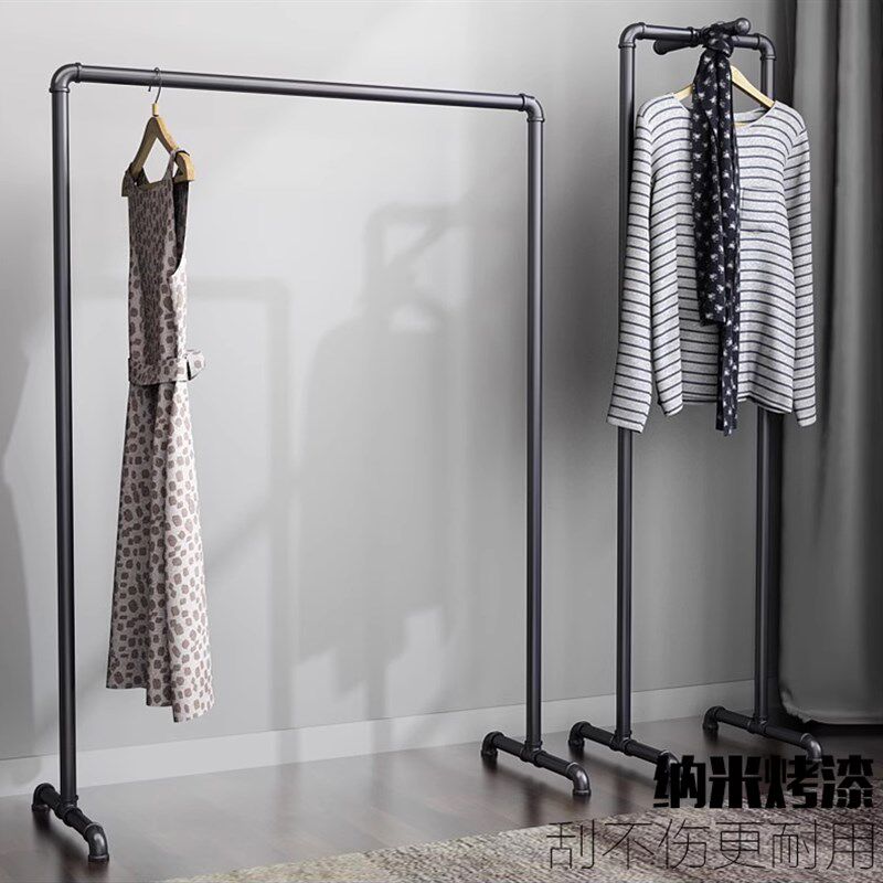 复古铁艺落地式挂衣架男女展示架金属陈列架衣服挂架水管服装架