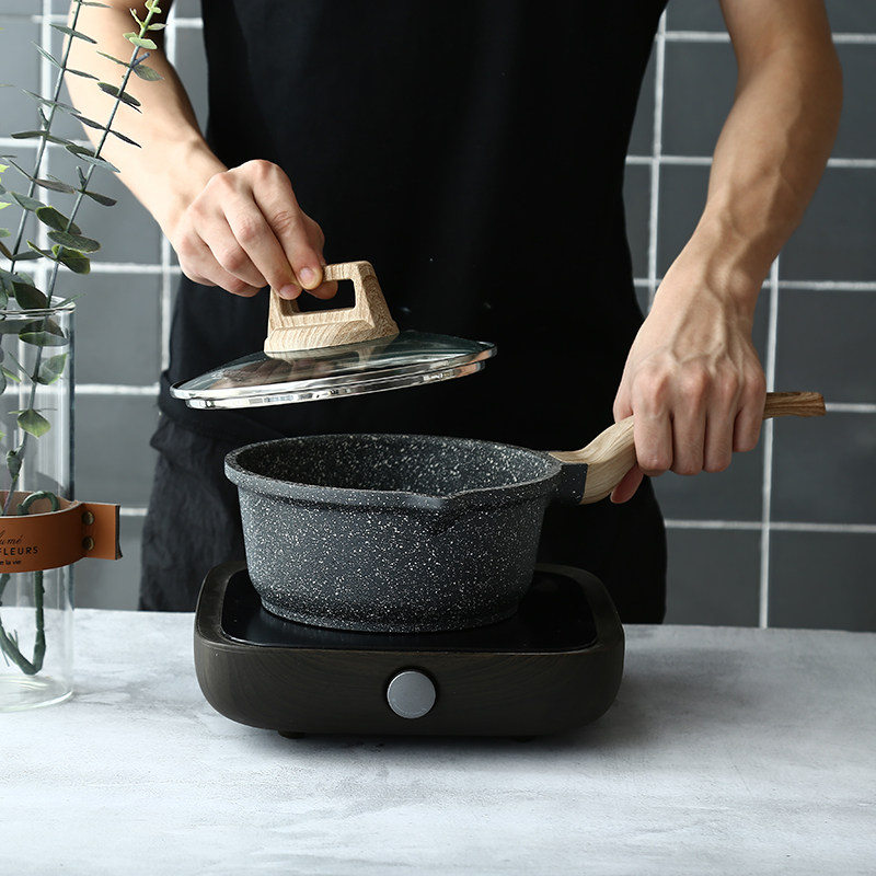 麦饭石奶锅不粘锅迷你小锅宝宝辅食锅煮面锅电磁炉通用带蒸笼热奶
