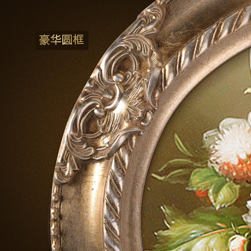 欧式古典花卉风景定制油画椭圆形壁画餐厅卧室玄关装饰画手绘挂画图片