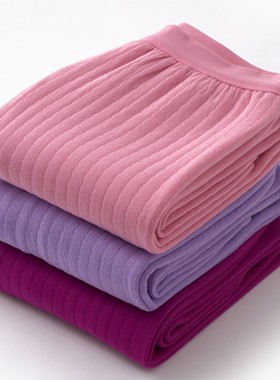 中老年人女士保暖裤三层加厚全纯棉宽松高腰线裤秋裤加肥加大码冬