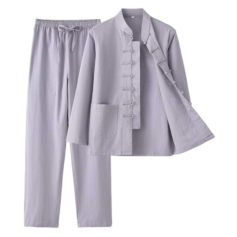 春秋款唐装男款中国风中式服装男式复古弹力套装两件套古风居士服