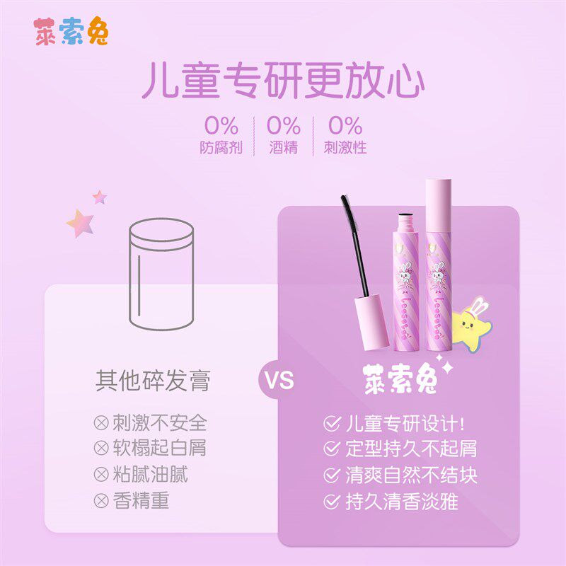 莱索兔儿童碎发神器专用整理膏女孩发型蓬松固定防毛躁持久定型