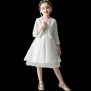 花童婚礼小女孩礼服女童公主裙冬天高端儿童钢琴演奏服加厚冬季白