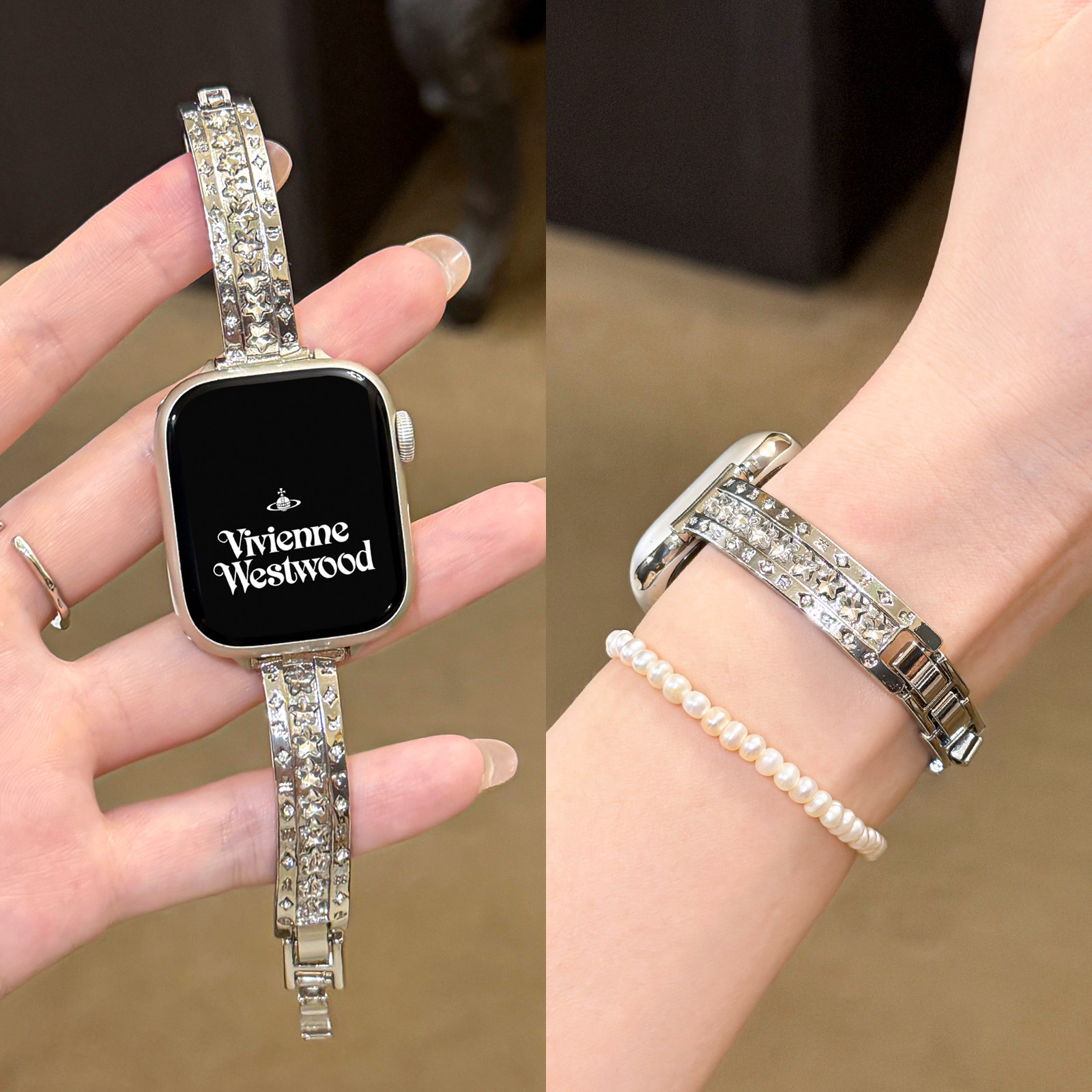适用iWatch星河闪钻手镯金属表带