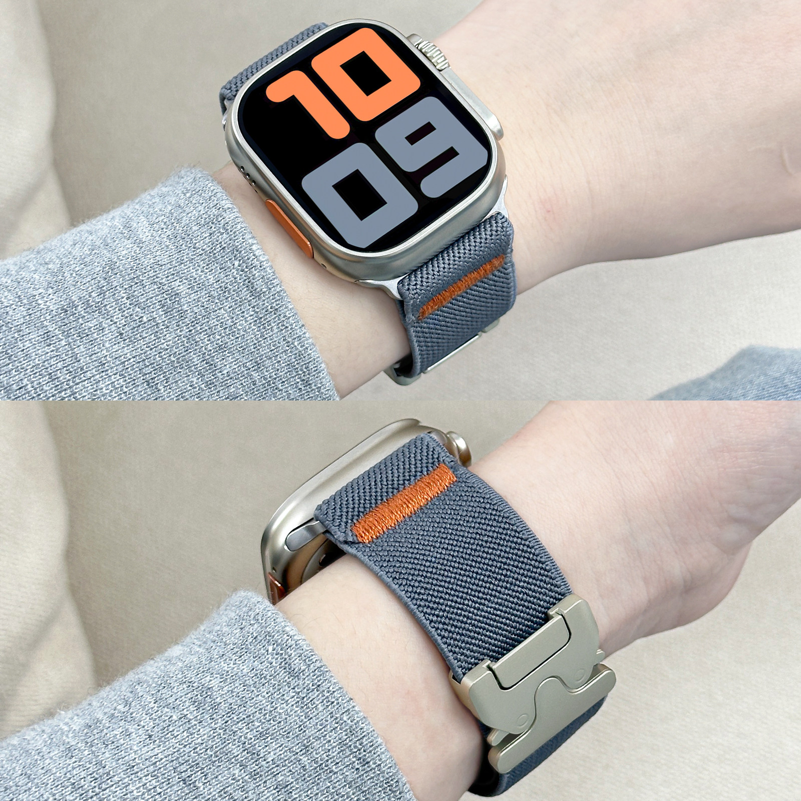 适用applewatch表带降落伞扣S11/10/9/8/7尼龙弹力针织可调节透气腕带苹果手表表带iWatch运动表带Ultra男女