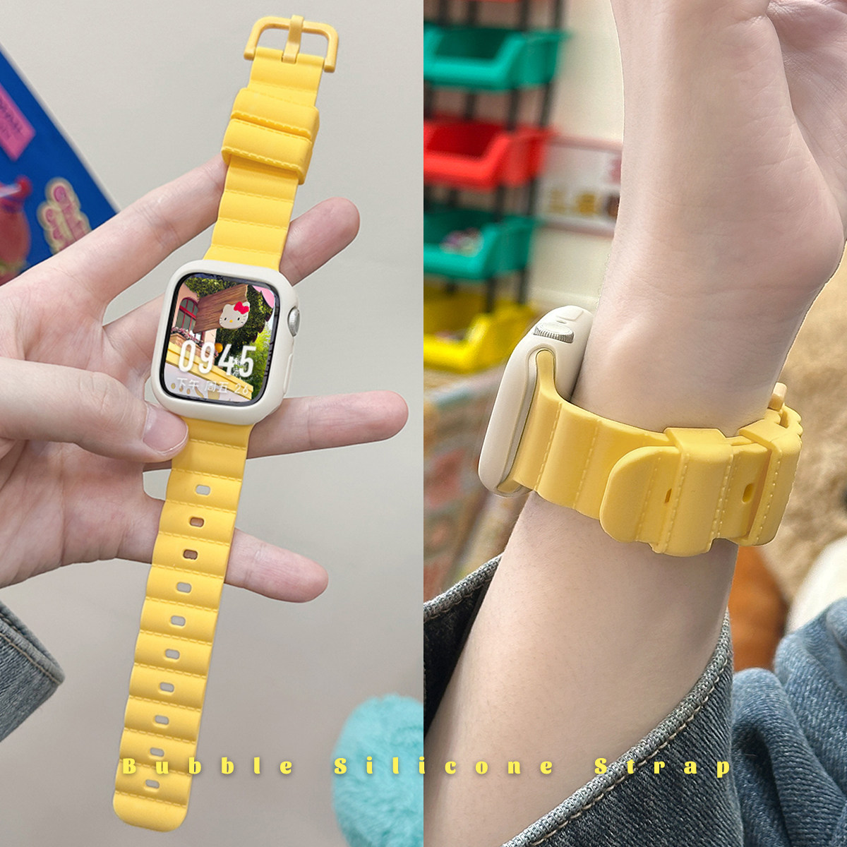 适用applewatch泡泡液态硅胶S11/10/9表带iwatchs8/7/6春夏运动苹果手表se2个性女款透气Ultra套装表带创意