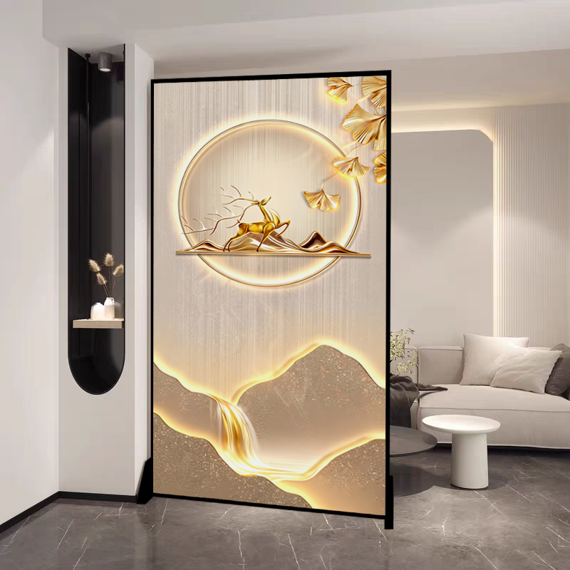 现代轻奢铝合金屏风隔断中式办公室客厅玄关卧室遮挡 可移动座屏