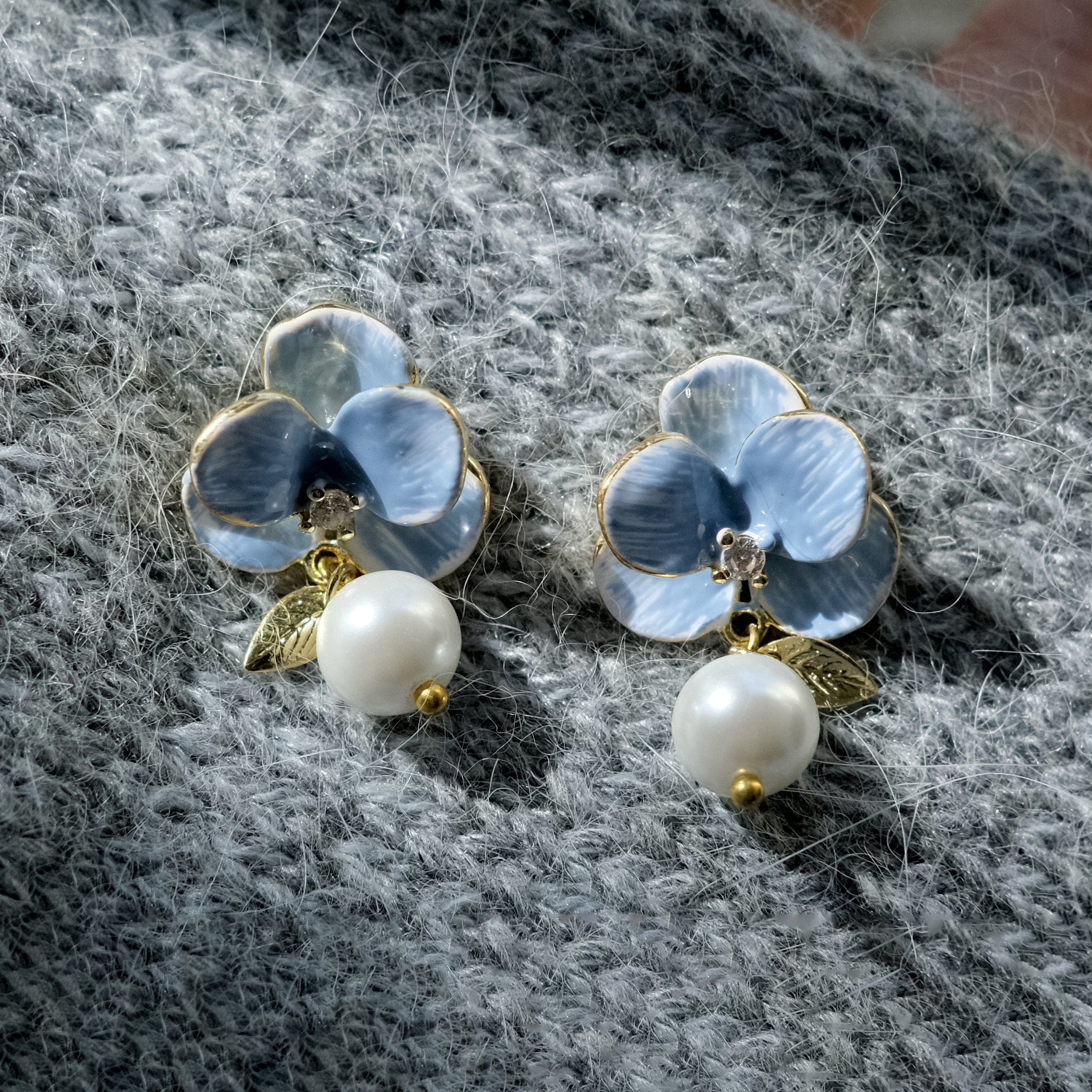 「云染蓝山」花朵耳钉耳夹无耳洞