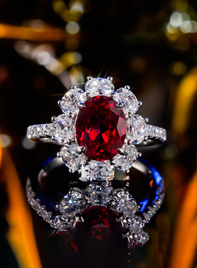 红色水晶戒指女轻奢大锆石食指戒