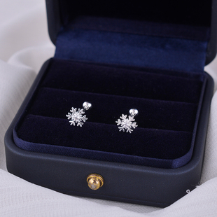 S925纯银雪花耳钉女秋冬耳饰2025新款 高级睡觉免摘养耳洞耳环 爆款