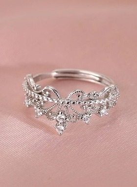 闪钻皇冠戒指女小众设计感镂空