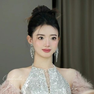 纯银耳钉耳夹无耳洞流苏轻奢小众设计感千金风新娘结婚气质耳环