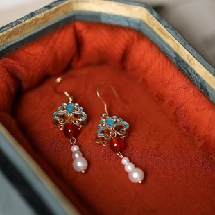 耳夹无耳洞耳环独特珍珠长款古风烧蓝蝴蝶耳坠中国风旗袍汉服配饰