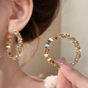 纯银耳钉金色碎银子大圈圈耳环女轻奢高级感2025新款爆款独特素圈