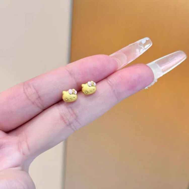 纯银耳钉hello猫kitty高级精致可爱甜美风耳环女凯蒂猫KT少女耳饰