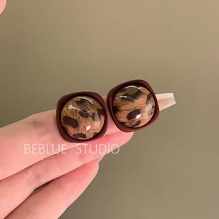 「暖冬之恋」纯银耳钉秋冬美拉德安可拉红豹纹女复古气质耳环耳饰