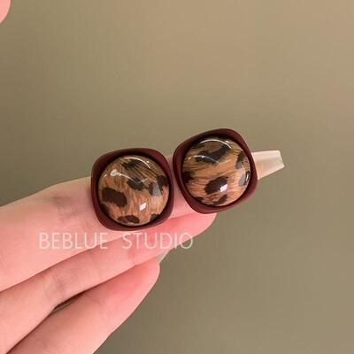 秋冬美拉德安可拉红豹纹耳钉女