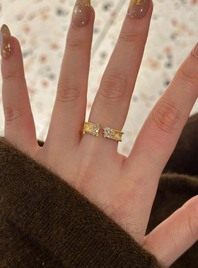 中古拉丝满天星锆石时尚简约戒指