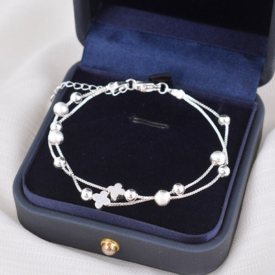 四叶草双层手链女秋冬百搭银珠