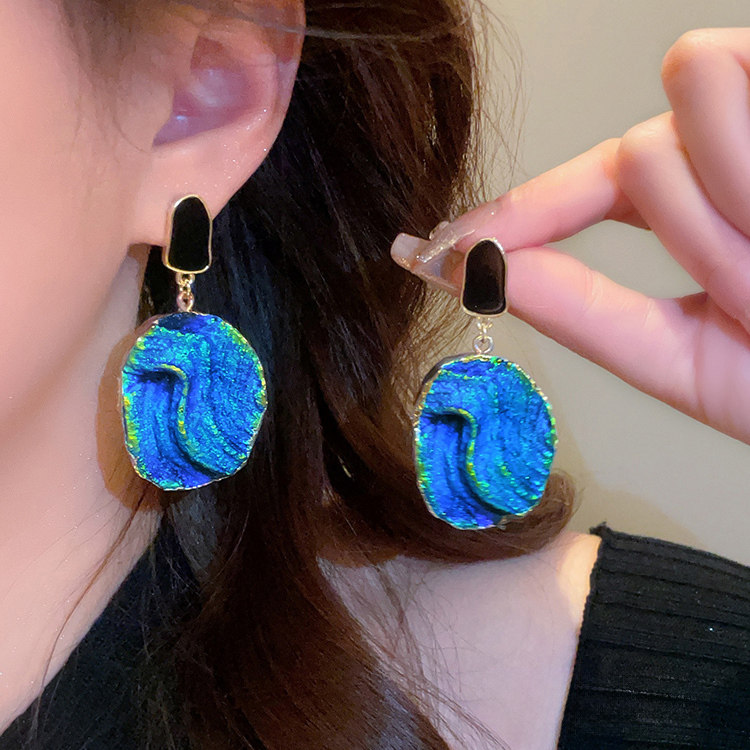 克莱因蓝纯银耳钉女2025年新款潮