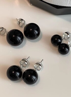 纯银耳钉黑色法式复古冷淡风耳环轻奢小众设计高级感甜酷潮简约女