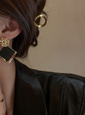 纯银耳钉黑色小众设计感夸张复古耳环2025新款爆款高级感轻奢耳饰