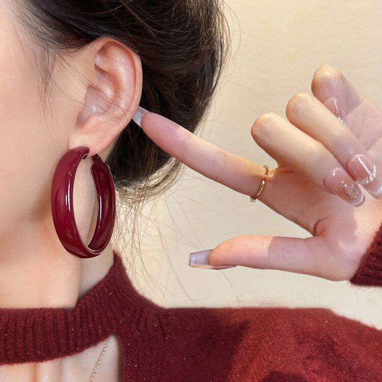 纯银耳钉复古安可拉红宽耳圈耳环2025新款爆款高级感气质夸张耳饰,饰品/流行首饰/时尚饰品新,耳环,淘宝优惠券,粉丝福利购,淘宝优惠卷