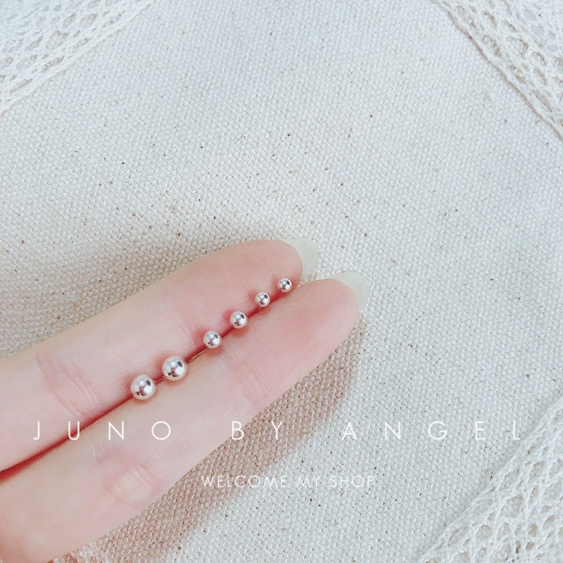 纯银耳钉S925养耳棒光球圆珠豆豆迷你耳骨钉韩国简约百搭男女时尚