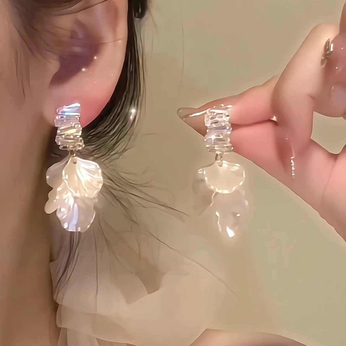 法式森系超仙贝壳花朵流苏耳钉