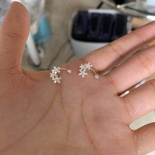 耳饰女 后挂式 纯银耳钉繁花925银针三朵小花轻奢耳环2025新款 爆款