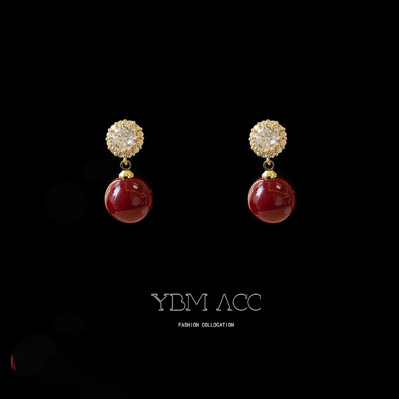 「暮光晚宴」耳夹无耳洞纯银耳钉法式复古红色耳环女秋冬珍珠耳饰,饰品/流行首饰/时尚饰品新,耳环,淘宝优惠券,粉丝福利购,淘宝优惠卷