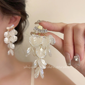 耳夹无耳洞耳钉白色长款 优雅气质轻奢高级感蚊香盘 流苏耳饰时尚