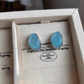 「游到海水变蓝」纯银耳钉薄荷碎冰蓝耳环百搭高级感耳饰女小众