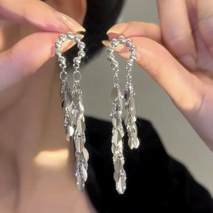 纯银耳钉长款气质流苏耳环小众设计高级感轻奢耳饰2025新款潮饰品