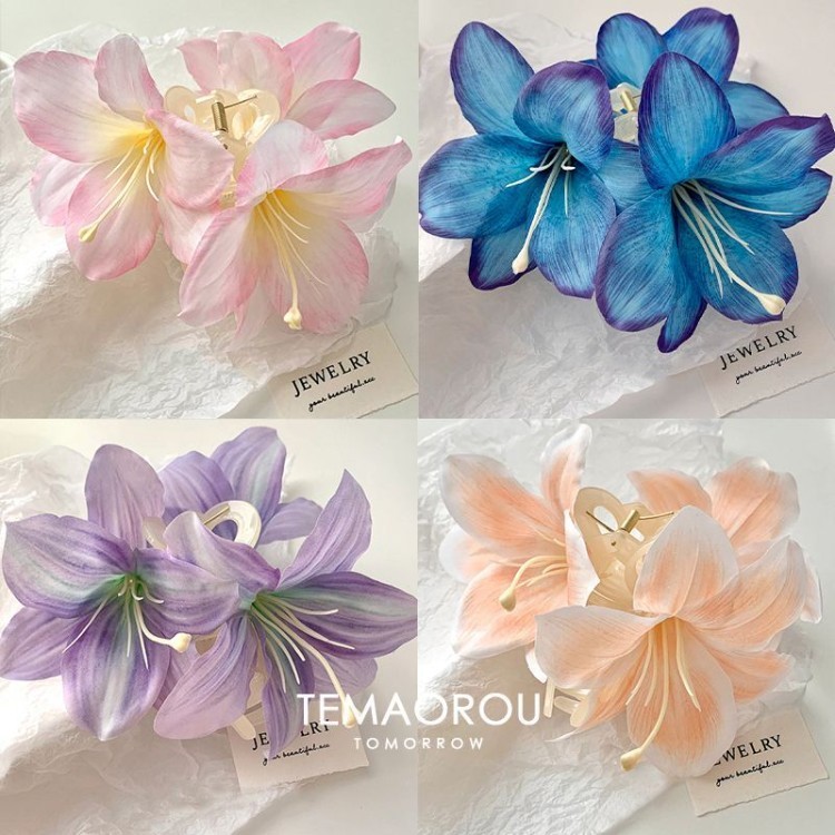 「拍照出图」发夹火爆款百合花后脑勺大号抓夹花朵发饰2025年新款