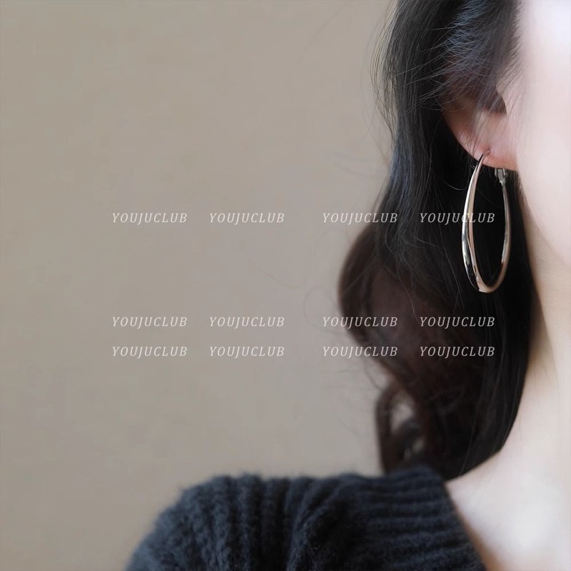 「水滴圆环」椭圆形经典耳钉