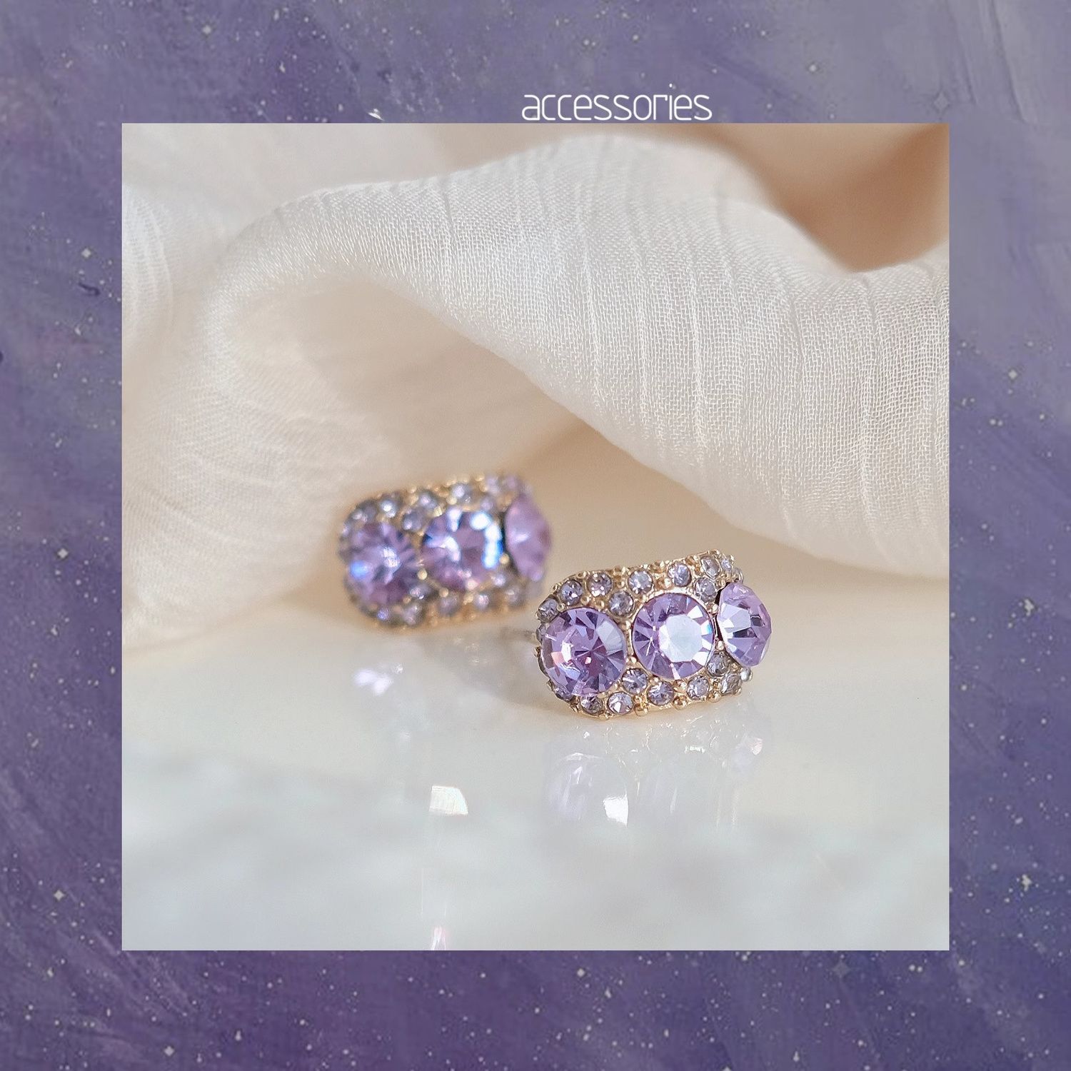 「迷情午夜」紫色水钻C型耳钉