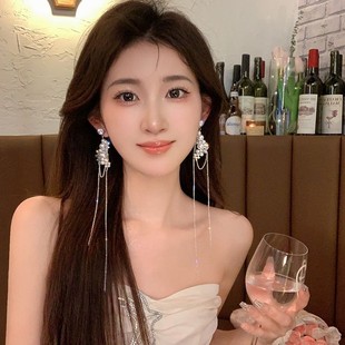 纯银耳钉夸张珍珠大气流苏耳环女225年新款潮高级感轻奢小众耳饰