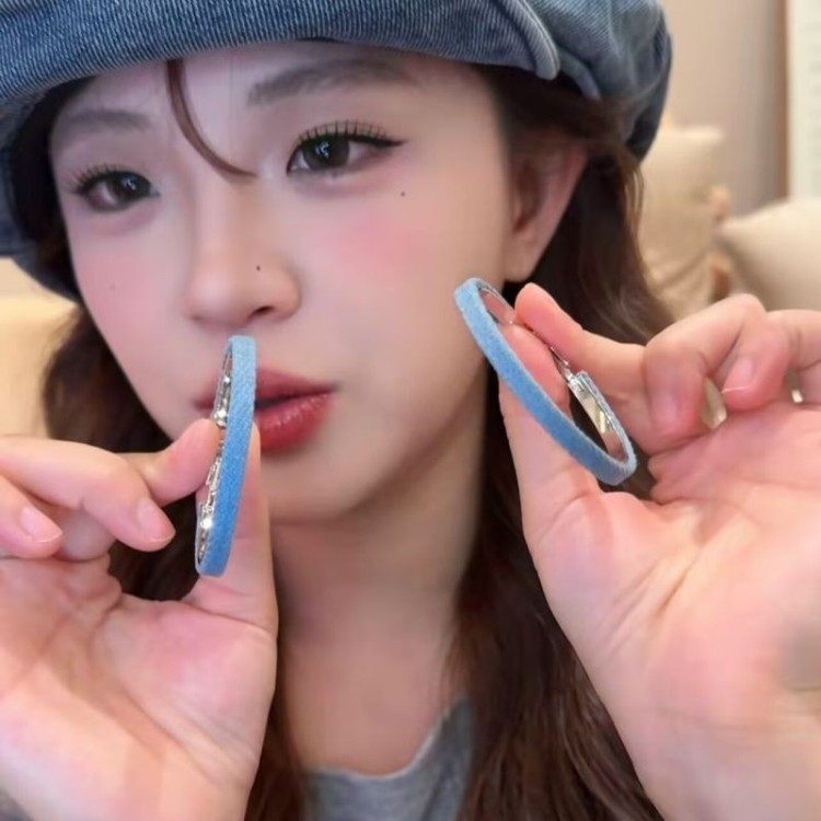 纯银耳钉港风牛仔蓝耳圈女2026新款小众设计感耳环轻奢气质耳饰