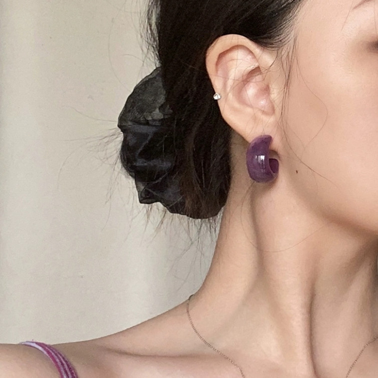 复古精致葡萄紫气质港风c型耳钉